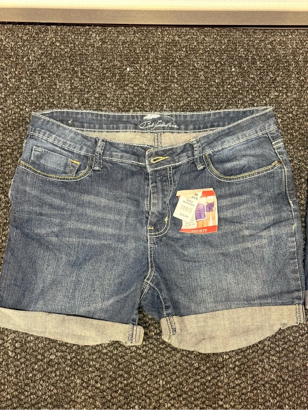 Roll-Cuff Denim Shorts in Blue